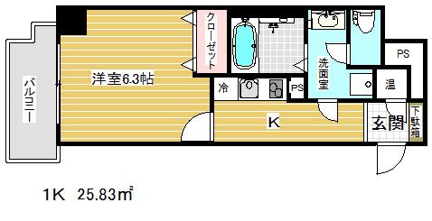 アドバンス三宮Ⅱライズ(1K/3階)の間取り写真