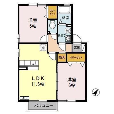 グランモアさくら館 B(2LDK/1階)の間取り写真