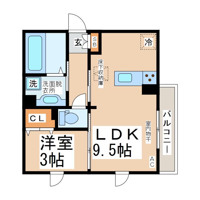 ライスシャワー坪井(1LDK/1階)の間取り写真