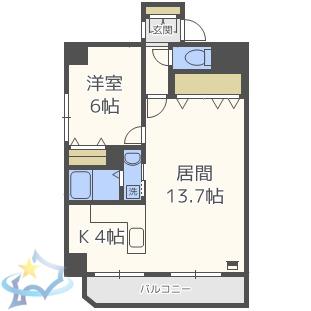 エクシード円山公園南(1LDK/2階)の間取り写真