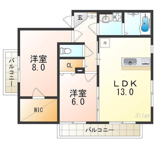 アバンミモザAB(2DK/2階)の間取り写真