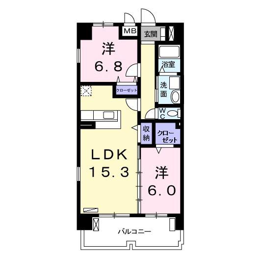 グリーン ウィンド オオギ(2LDK/6階)の間取り写真