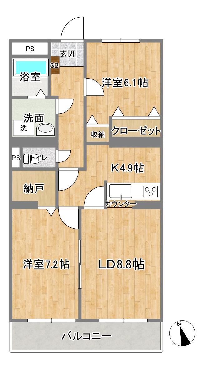 コットンアヴェニュー(2LDK/3階)の間取り写真