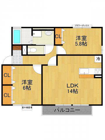 WOHNUNG(2LDK/2階)の間取り写真