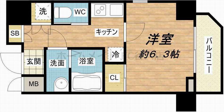 ララプレイス京町堀プロムナード(1K/9階)の間取り写真