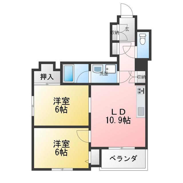 グランシャリオ国立(2DK/8階)の間取り写真