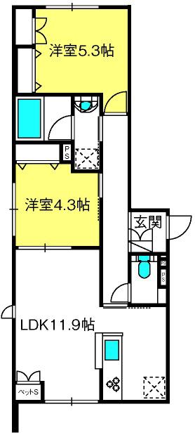MAISON ASUKA III(2LDK/1階)の間取り写真