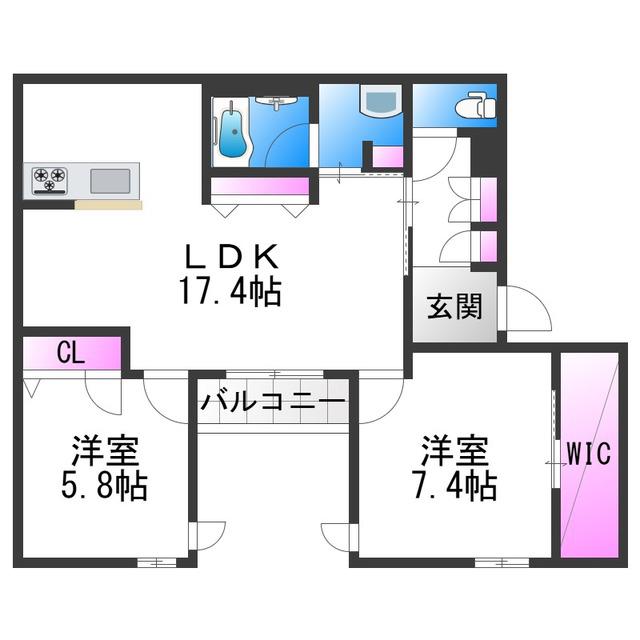 シャーメゾン ルミエール西田辺(2LDK/1階)の間取り写真