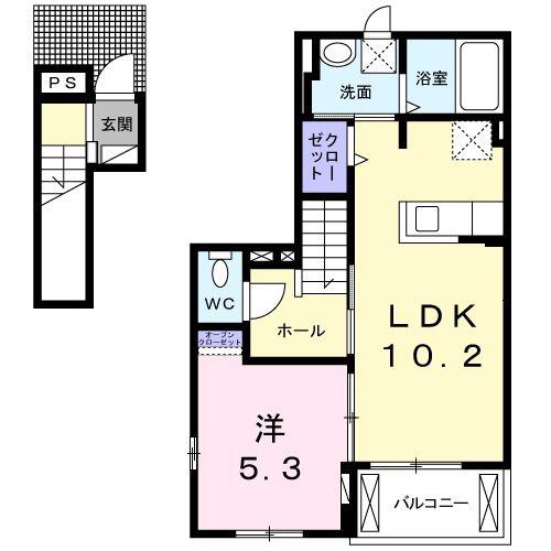 インプレス(1LDK/2階)の間取り写真