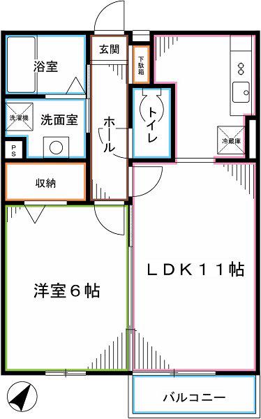 プランドール国立(1LDK/2階)の間取り写真