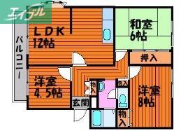 サンビレッジ南輝A(3LDK/1階)の間取り写真