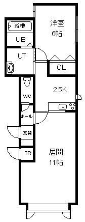 ロール A棟(1LDK/1階)の間取り写真