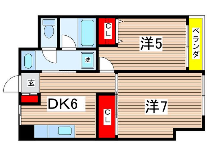 スプール馬場(2DK/5階)の間取り写真