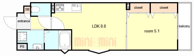 クリエオーレ北伊丹(1LDK/1階)の間取り写真