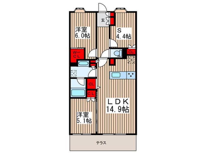 グランカーサ北浦和(2SLDK/1階)の間取り写真
