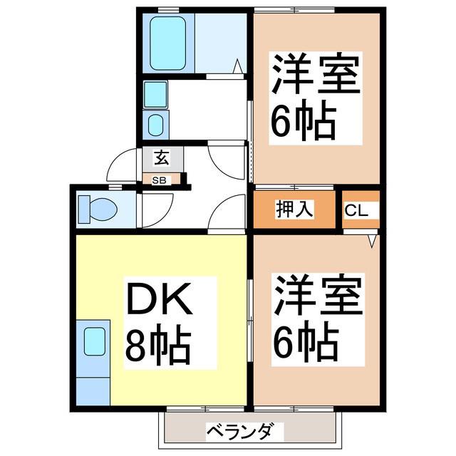 グリーンガルデン篠ノ井(2DK/2階)の間取り写真