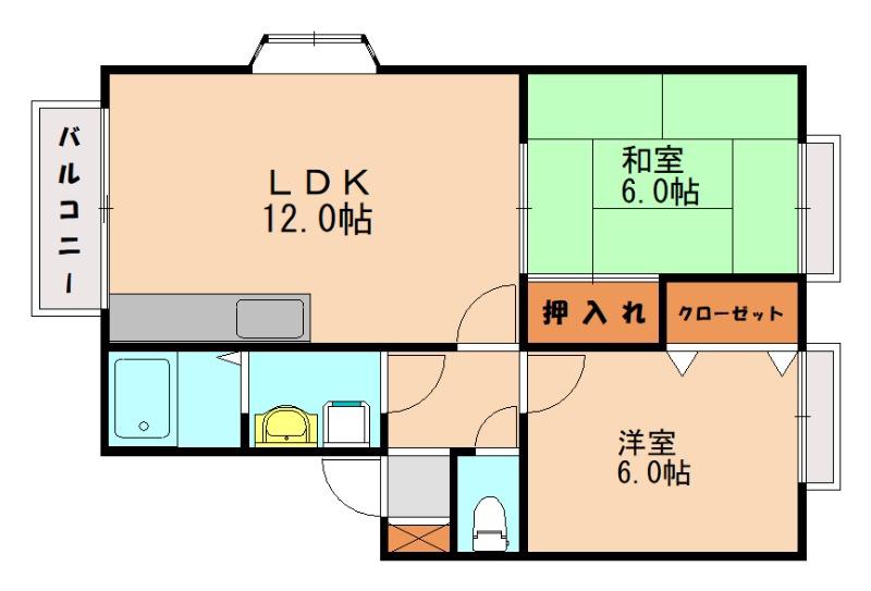 メロディービューラーA(2LDK/2階)の間取り写真