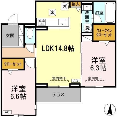 D-CREST安東1丁目(2LDK/1階)の間取り写真