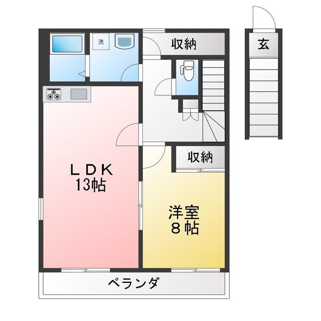 グリーンリッチ(1LDK/2階)の間取り写真
