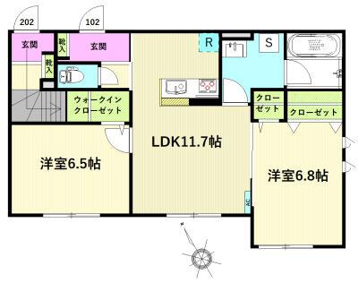 COLO・RITURAU(2LDK/1階)の間取り写真