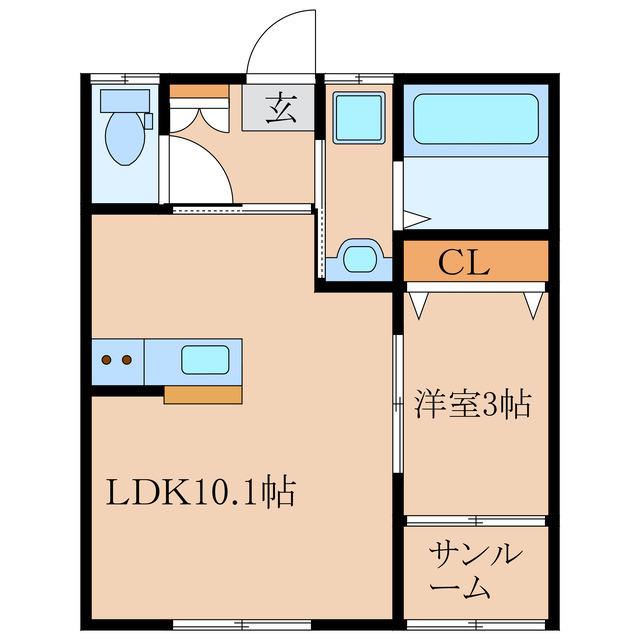 CREST VILLA B棟(1LDK/1階)の間取り写真