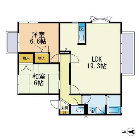 ハミングタウン樋井川D棟(2LDK/2階)の間取り写真