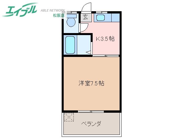第3三恵ビル(1K/3階)の間取り写真