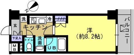 グリーンヴェヴェイ向ヶ丘(1K/4階)の間取り写真