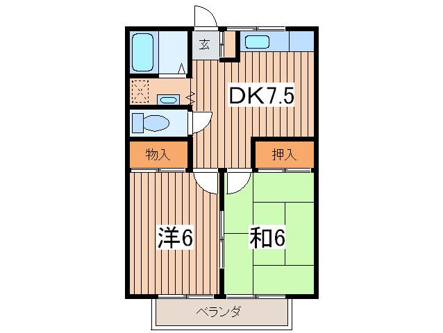 コーポみずほ(2DK/2階)の間取り写真