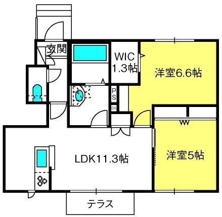 GRAND DUO(2LDK/1階)の間取り写真