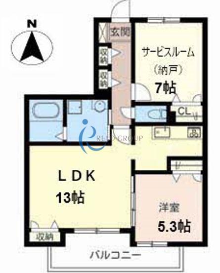 サウス COURT (1SLDK/2階)の間取り写真