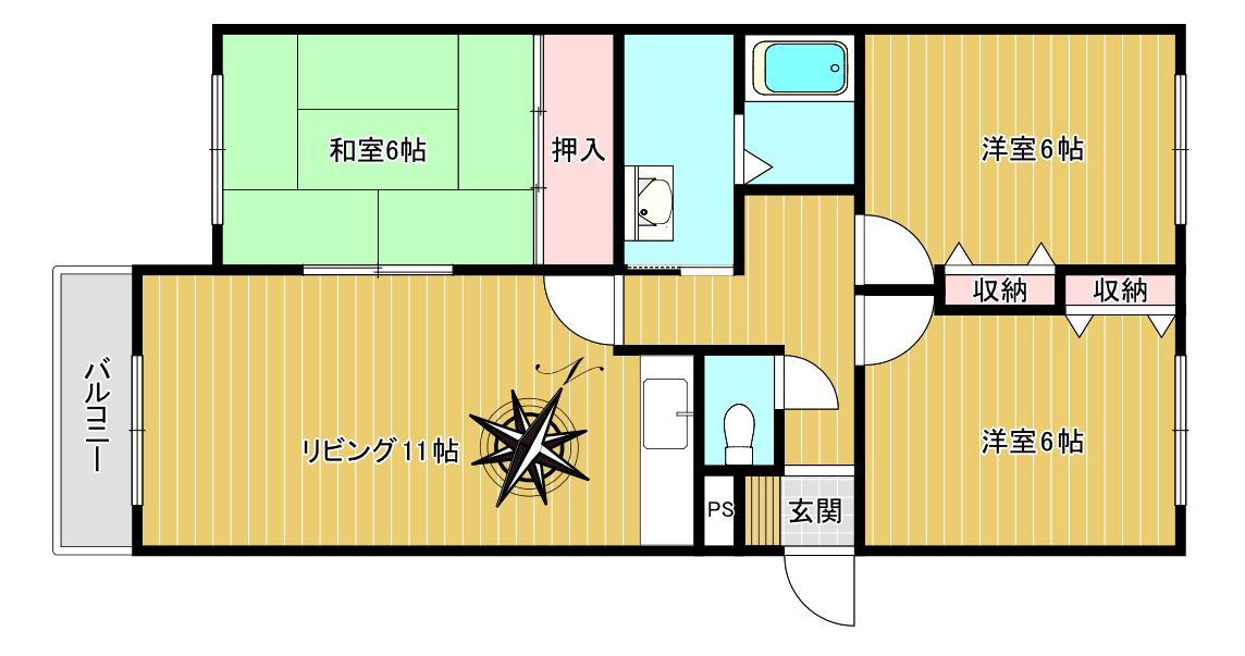 マンションPAL(3LDK/2階)の間取り写真