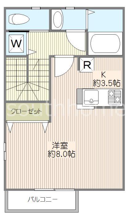 サニーサイドII(1K/2階)の間取り写真