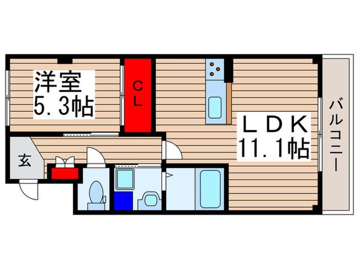 ラヴィーユ クラ(1LDK/2階)の間取り写真