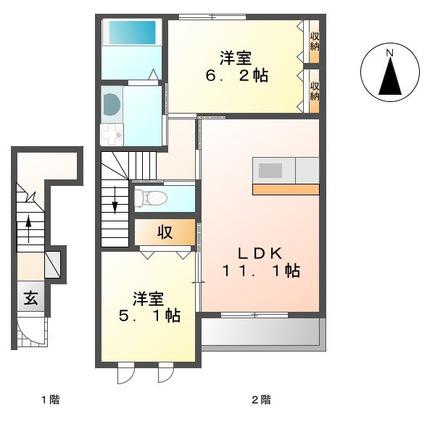大切なペットと暮らせる(2LDK/2階)の間取り写真