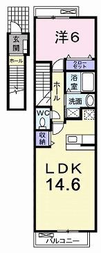 カーサ・デ・北在家(1LDK/2階)の間取り写真