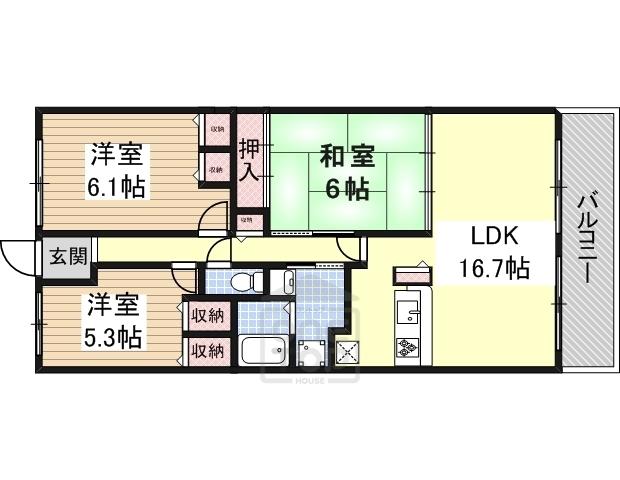ミストラル岸部南(3LDK/4階)の間取り写真