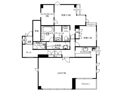 パレス帝塚山(2LDK/3階)の間取り写真