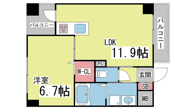 シークリサンス神戸(1LDK/10階)の間取り写真