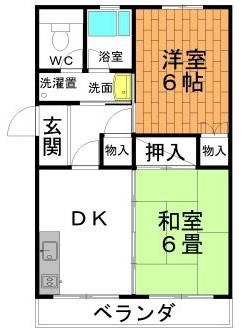 三島ハイツA棟(2DK/2階)の間取り写真
