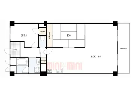 パラツィーナセシリア第ニ甲陽園(2LDK/6階)の間取り写真