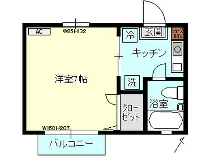 ピュアシティ下松(1K/2階)の間取り写真