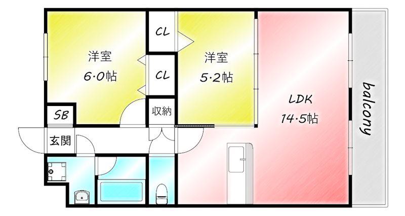 ピークマンションII(2LDK/2階)の間取り写真