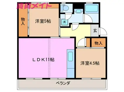 フェリーナ110棟(2LDK/5階)の間取り写真