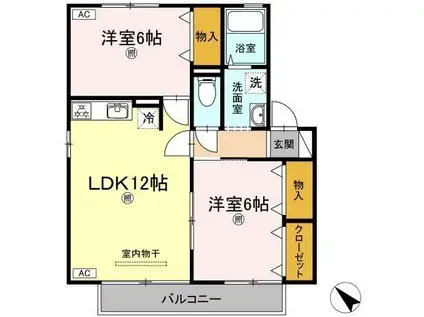 アドミレー樹太 C棟(2LDK/1階)の間取り写真