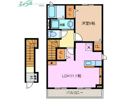 ダンデライオン ヒル(1LDK/2階)の間取り写真