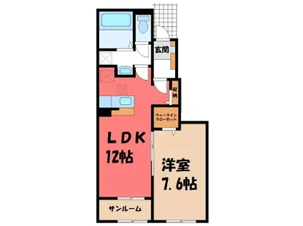 クロスサイド アパートメント II(1LDK/1階)の間取り写真