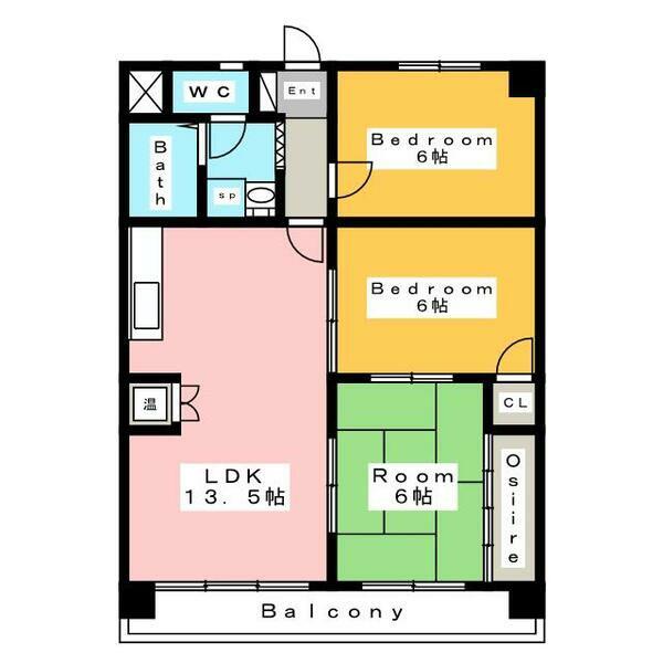 アップヒル野々山ビル(3LDK/2階)の間取り写真