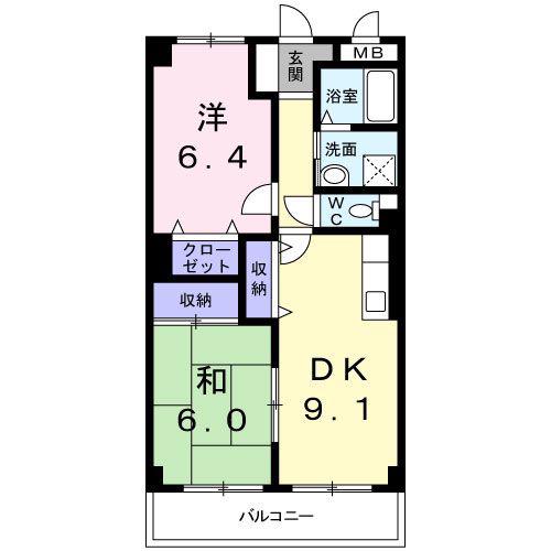 フィネス紅陽(2DK/3階)の間取り写真