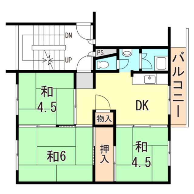 伊川谷2号棟(3DK/4階)の間取り写真